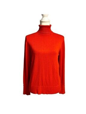Contemporaine Turtleneck Sweater Women Medium Red Button Cuff Holiday Classic